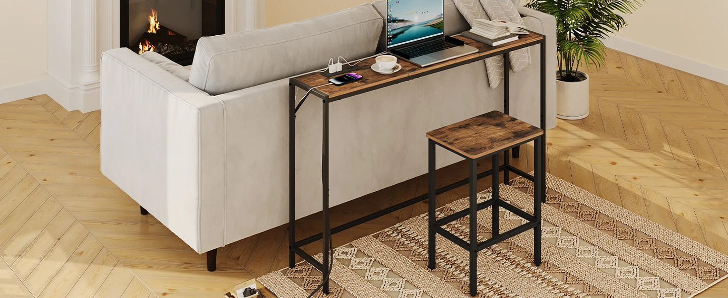 Console Table, Narrow Sofa Table, Entrance Table with Power Station, Behind Couch Table, Simple Style