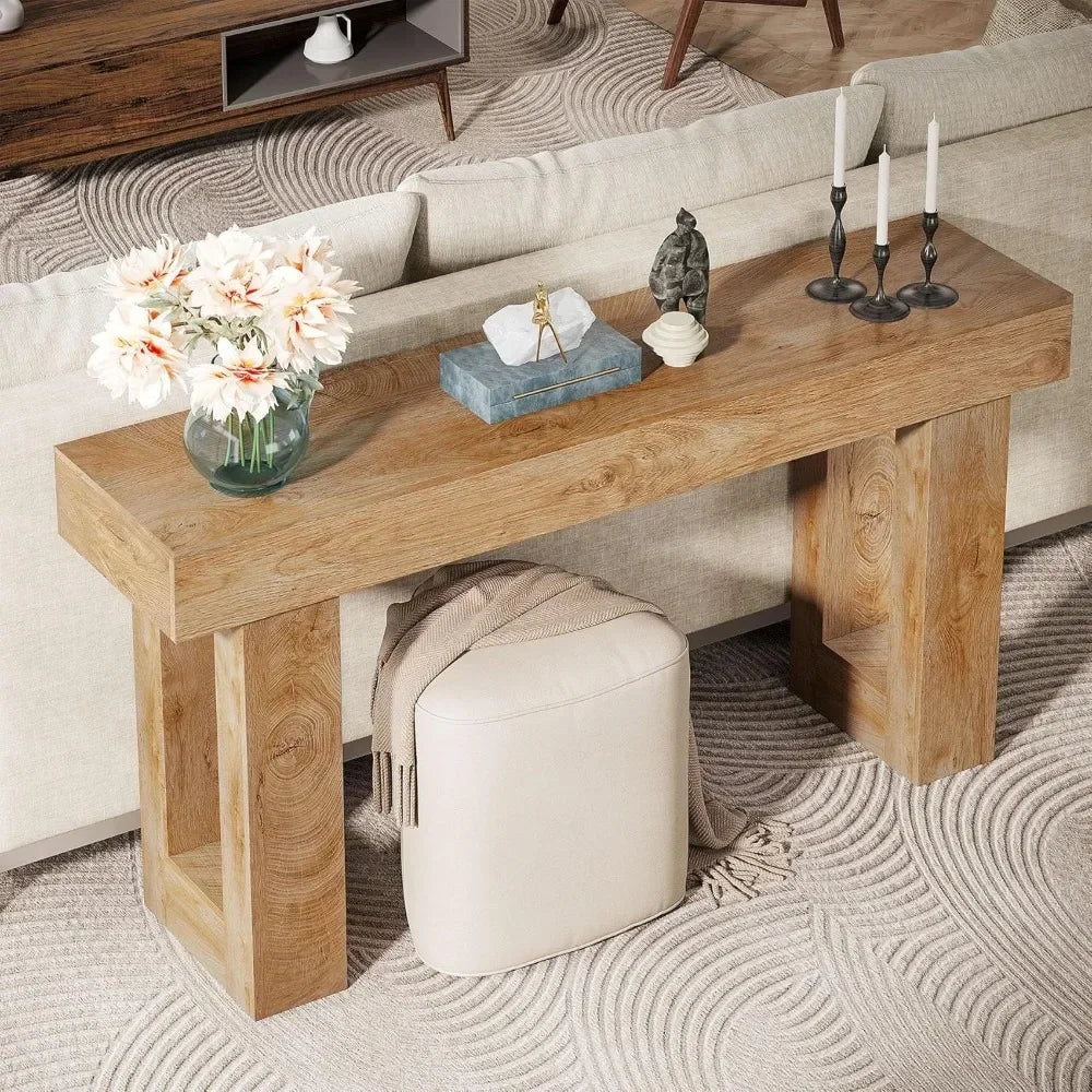 63-Inch Long Console Table, Wooden Rectangular Sofa Table Behind The Couch, Farmhouse Entryway Table for Entrance