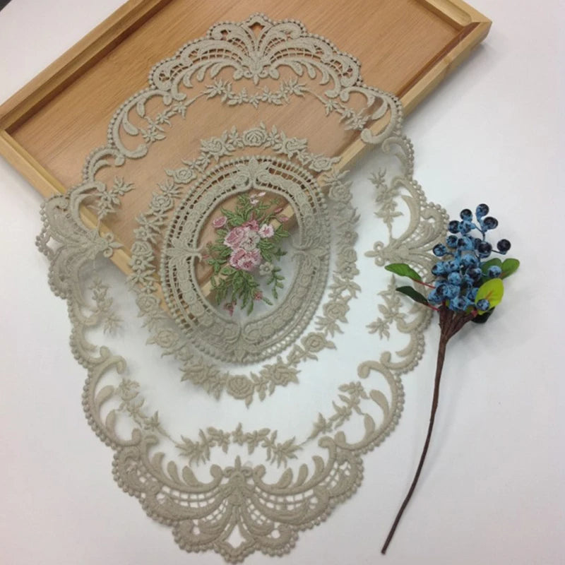 French Style Retro Oval Lace Placemats Coffee Mug Coaster Party Dinner Table Tablecloth Ins Vase Photo Props