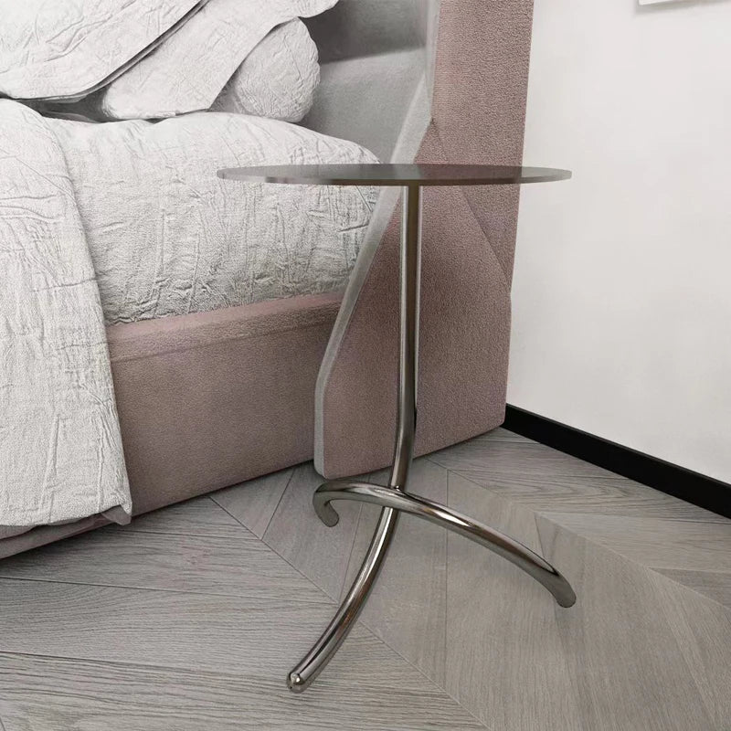 Vintage Side Table with J-Shaped Stainless Steel Frame Sofa Desk Light Luxury Coffee Table for Living Room Modern Home Furniture