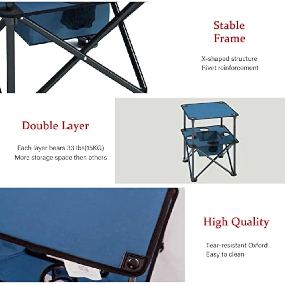 Folding Camping Table, Portable Outdoor Picnic Table, Lightweight Square Camp Table with Built-in 4 Cup Holders Food Basket and