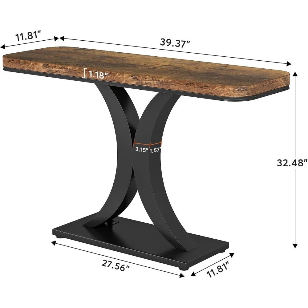 Industrial Console Table, 40 inch Narrow Entryway Foyer Table with Geometric Base, Rustic Hallway Accent Table for Living Room.