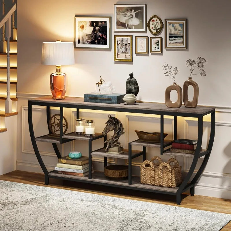70.9 Inch Long Sofa Table with Shelves,Rustic Console Table, Industrial Entryway Table TV Stand,Behind Couch Table Accent Tables