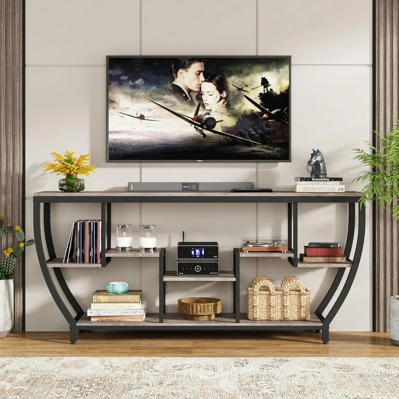 70.9 Inch Long Sofa Table with Shelves,Rustic Console Table, Industrial Entryway Table TV Stand,Behind Couch Table Accent Tables