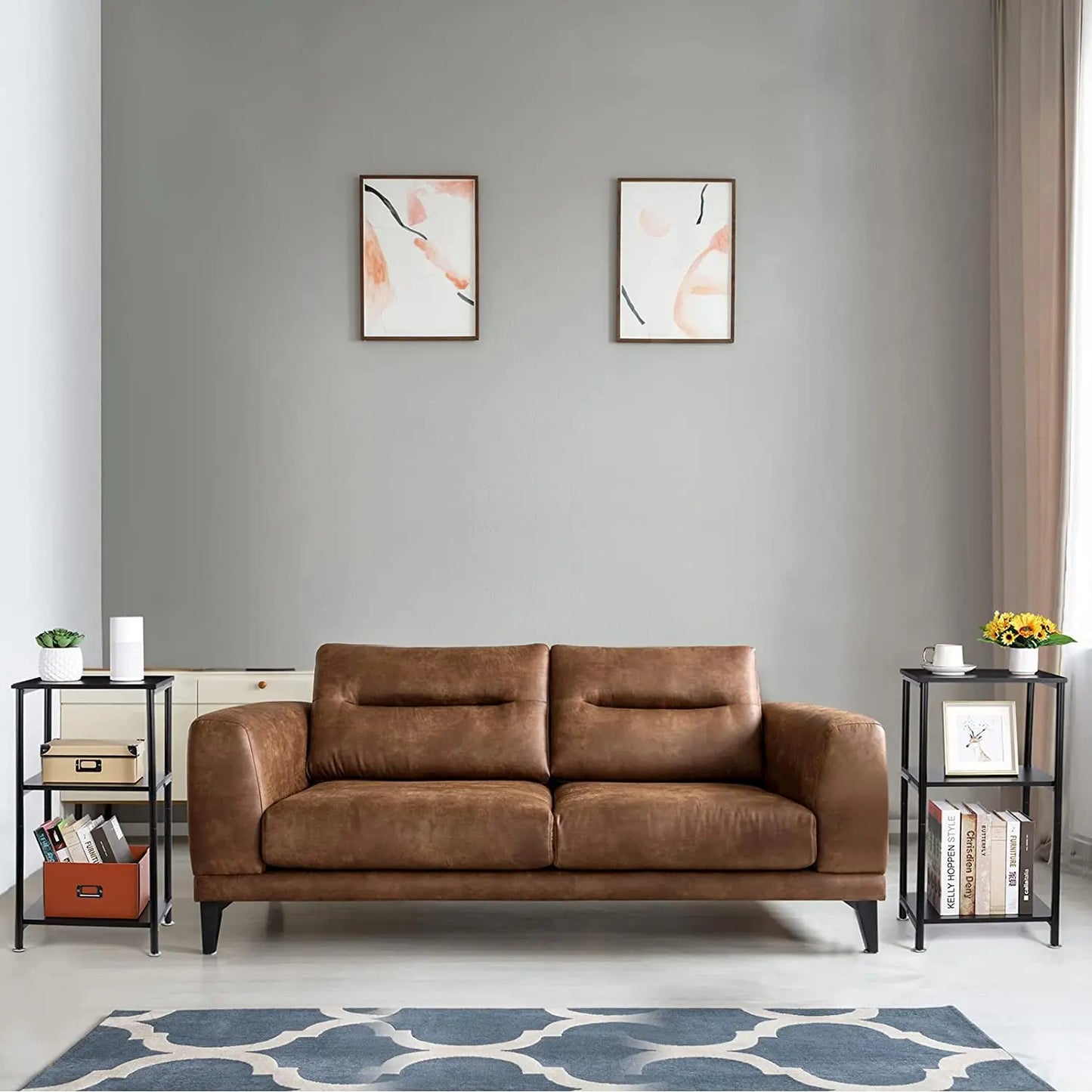 3-Tier Metal Frame End Table with Storage Shelve for Bedroom Living Room Bedside Table