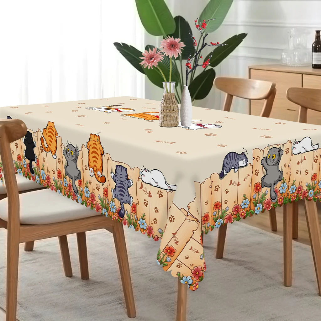 1 Piece of Cute Cat Round Tablecloth, 5 Sizes Available, Cute Cartoon Cat Pattern Printed Desk Tablecloth, Edge Embossing Process, Courtyard Bedroom Decoration, Tablecloth for Daily Home Kitchen, Terrace Use, Spring Decoration