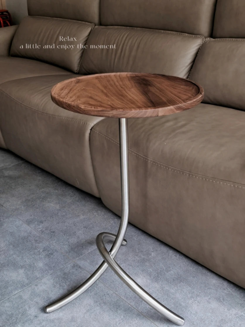Vintage Side Table with J-Shaped Stainless Steel Frame Sofa Desk Light Luxury Coffee Table for Living Room Modern Home Furniture