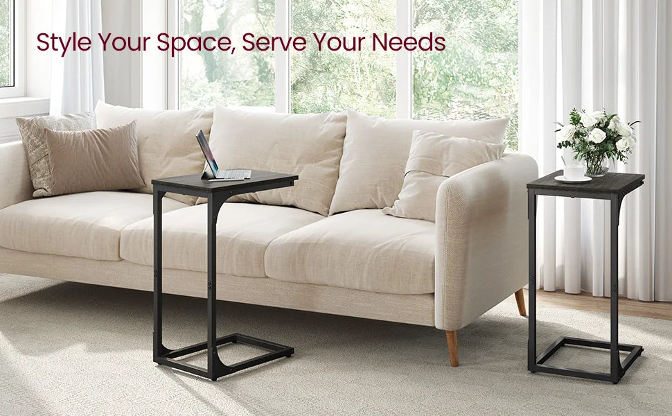 C-Shaped End Table Set of 2, Small Side Table for Couch, Sofa Table with Metal Frame for Living Room, Bedroom, Bedside