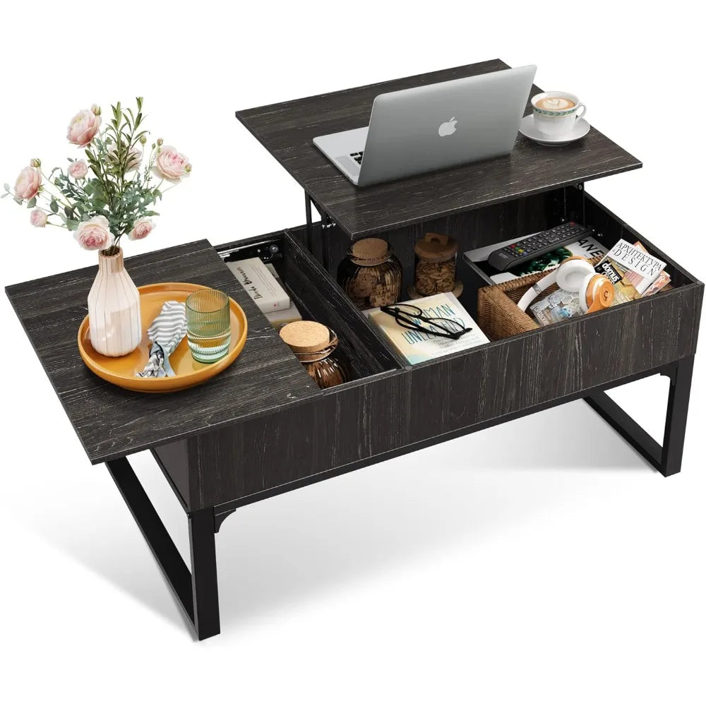 40.9" with Lifting Top & Sliding Top, Wood Modern Center Table with 2 Hidden Compartment for Living Room, Coffee Tables