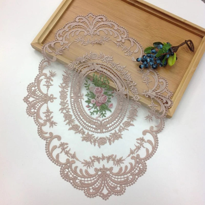 French Style Retro Oval Lace Placemats Coffee Mug Coaster Party Dinner Table Tablecloth Ins Vase Photo Props