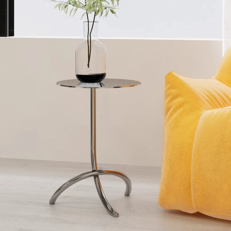 Vintage Side Table with J-Shaped Stainless Steel Frame Sofa Desk Light Luxury Coffee Table for Living Room Modern Home Furniture