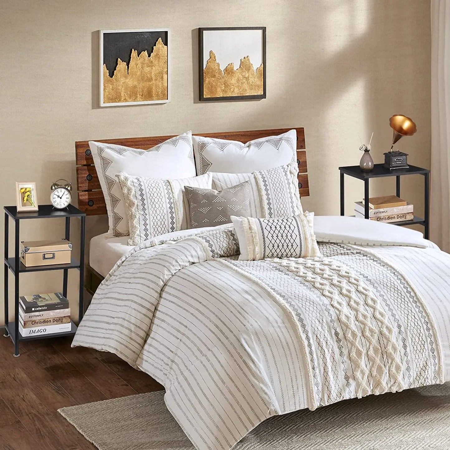 3-Tier Metal Frame End Table with Storage Shelve for Bedroom Living Room Bedside Table