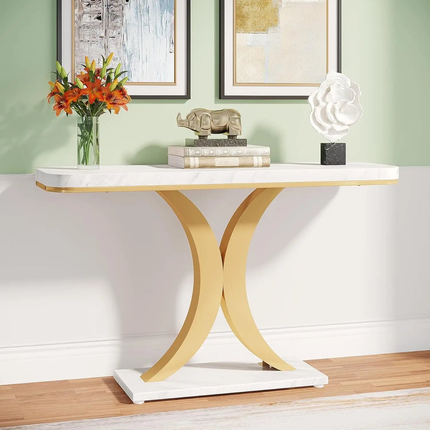 Industrial Console Table, 40 inch Narrow Entryway Foyer Table with Geometric Base, Rustic Hallway Accent Table for Living Room.
