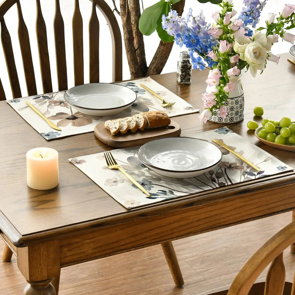 1/4PCS Artoid Mode Brown Poppy Floral Leaves Spring Placemats Seasonal Summer Table Mats for Party Kitchen Dining Decoration