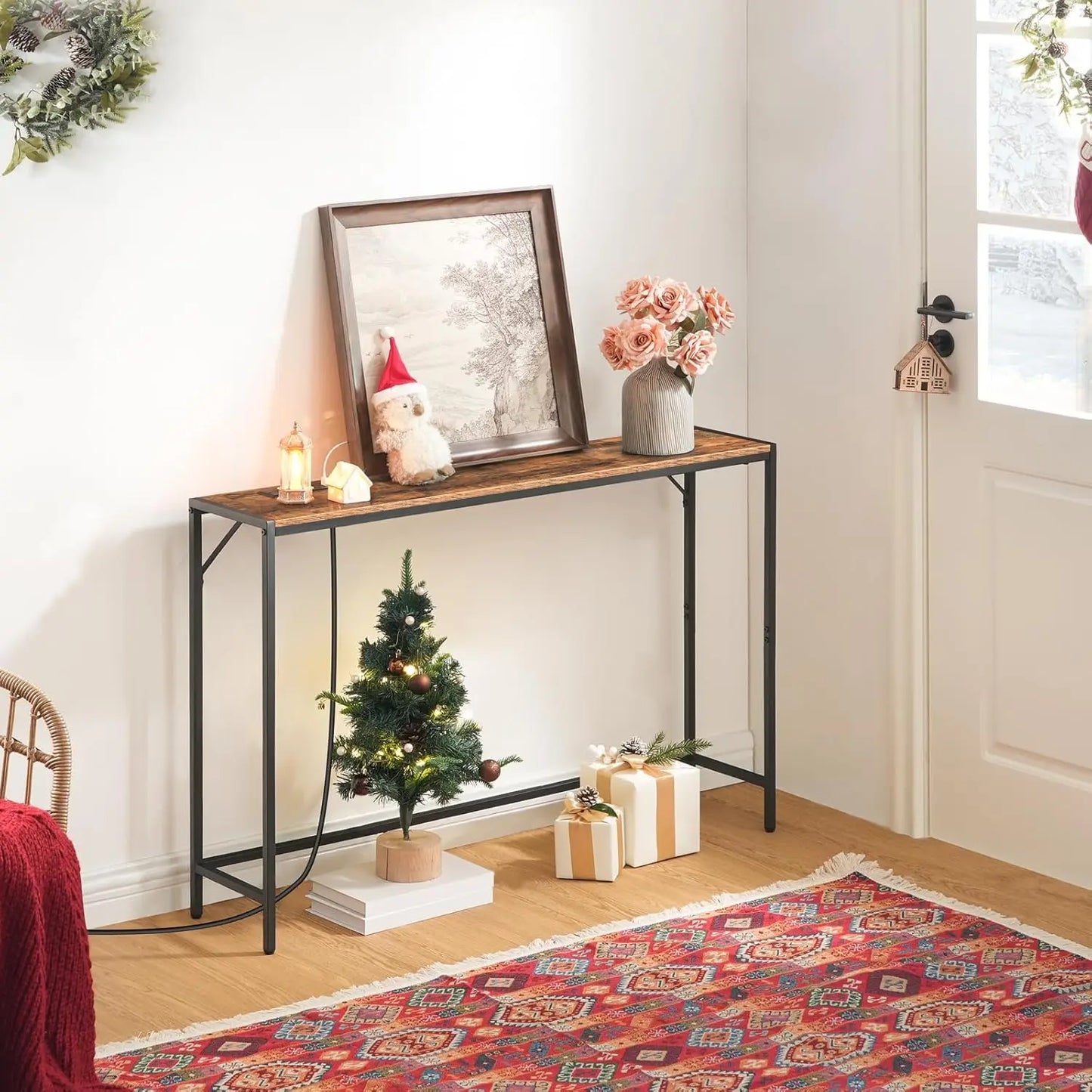 Console Table, Narrow Sofa Table, Entrance Table with Power Station, Behind Couch Table, Simple Style