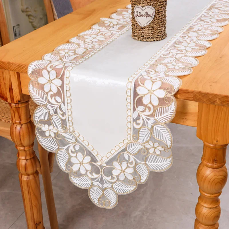 Lace table runner American luxury waterproof and oil-proof pu dining table shoe cabinet strip tablecloth table runner