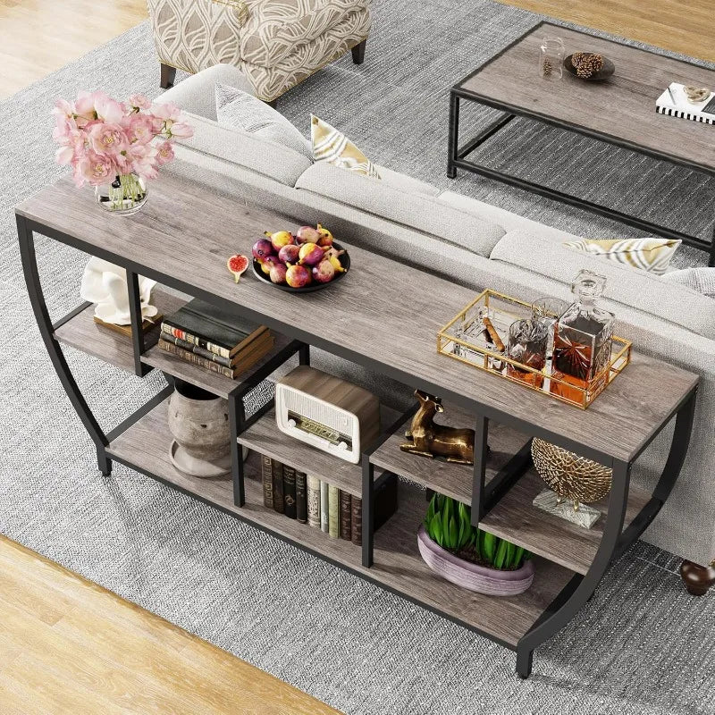 70.9 Inch Long Sofa Table with Shelves,Rustic Console Table, Industrial Entryway Table TV Stand,Behind Couch Table Accent Tables