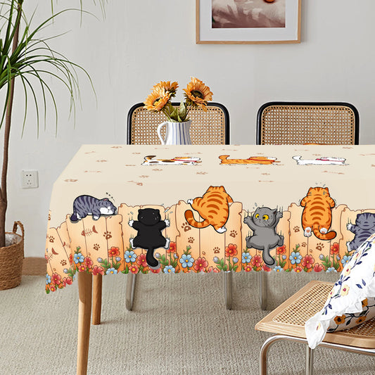 1 Piece of Cute Cat Round Tablecloth, 5 Sizes Available, Cute Cartoon Cat Pattern Printed Desk Tablecloth, Edge Embossing Process, Courtyard Bedroom Decoration, Tablecloth for Daily Home Kitchen, Terrace Use, Spring Decoration