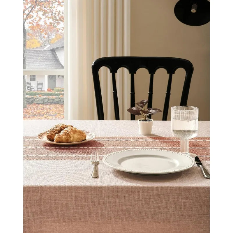 Contrast Linen Table Cloth Rectangle Table Cloths 60x104 Inch Orange, Farmhouse Style Heavy Weight Burnt Orange Fall Tablecloth
