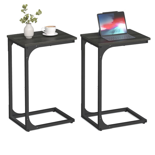 C-Shaped End Table Set of 2, Small Side Table for Couch, Sofa Table with Metal Frame for Living Room, Bedroom, Bedside
