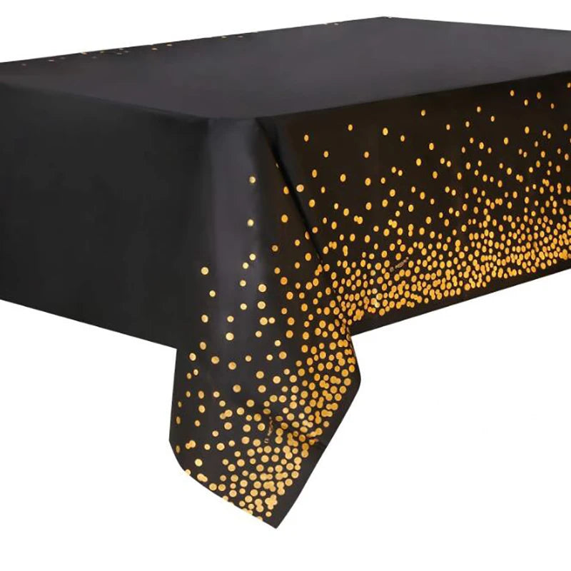 Tablecloth Decoration Supplies Bronzing Black Dots Disposable Birthday Wedding Golden Rose Gold Silver Banquet Tablecloth