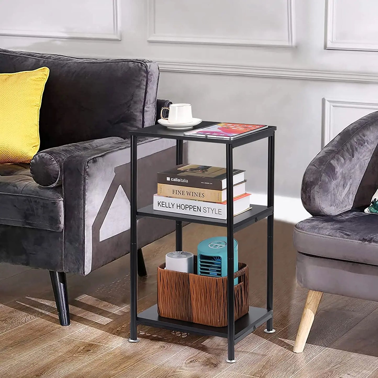 3-Tier Metal Frame End Table with Storage Shelve for Bedroom Living Room Bedside Table