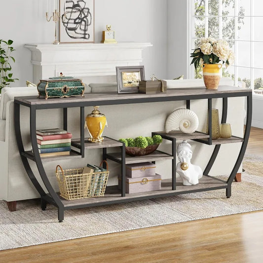 70.9 Inch Long Sofa Table with Shelves,Rustic Console Table, Industrial Entryway Table TV Stand,Behind Couch Table Accent Tables