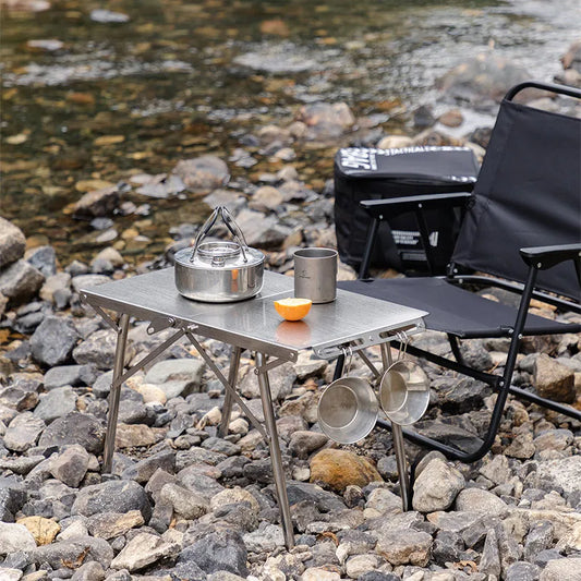 Outdoor camping folding table, portable stainless steel picnic table, leisure barbecue heat-resistant table, new product