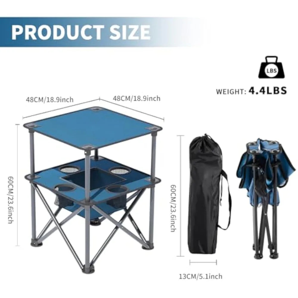 Folding Camping Table, Portable Outdoor Picnic Table, Lightweight Square Camp Table with Built-in 4 Cup Holders Food Basket and