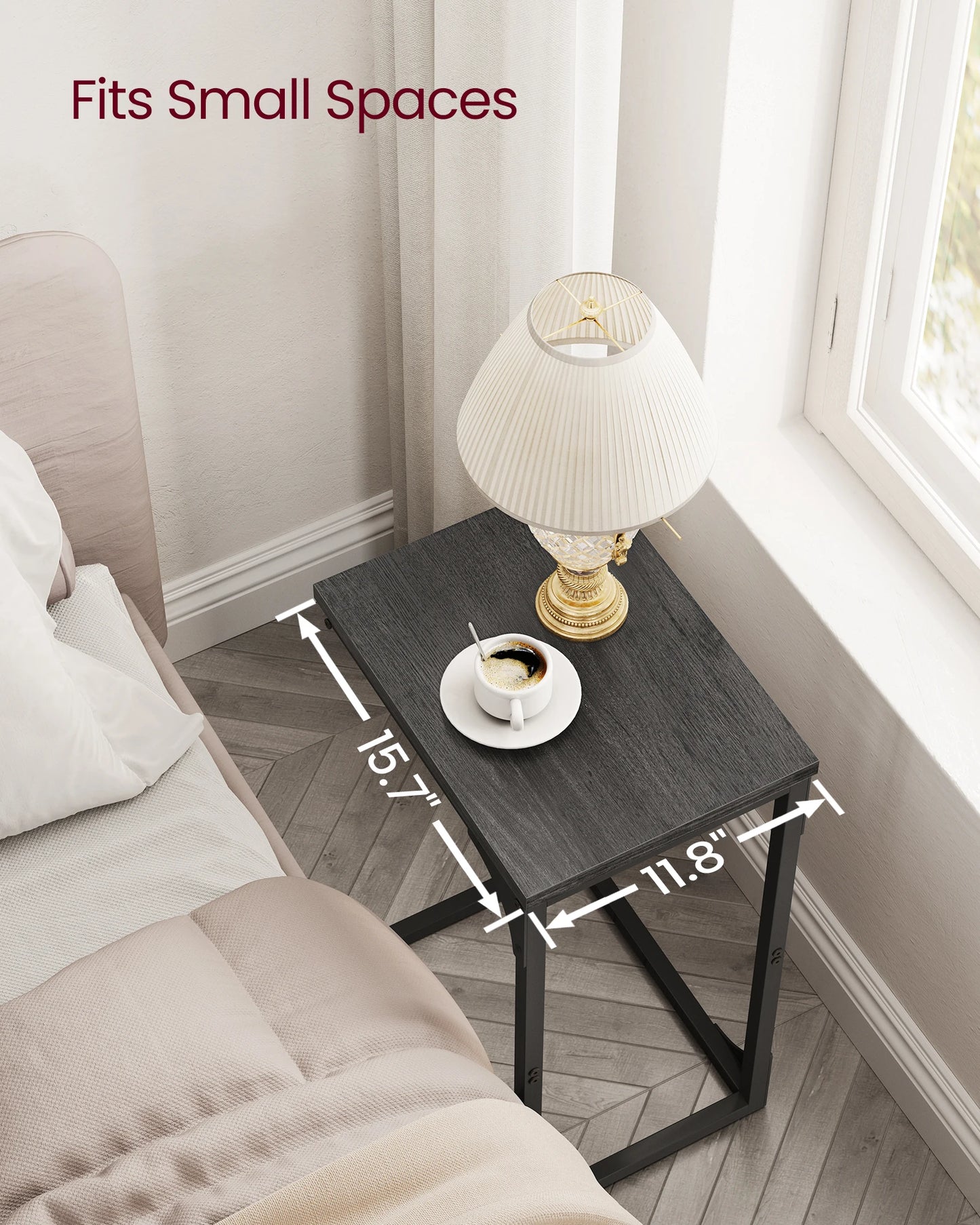 C-Shaped End Table Set of 2, Small Side Table for Couch, Sofa Table with Metal Frame for Living Room, Bedroom, Bedside