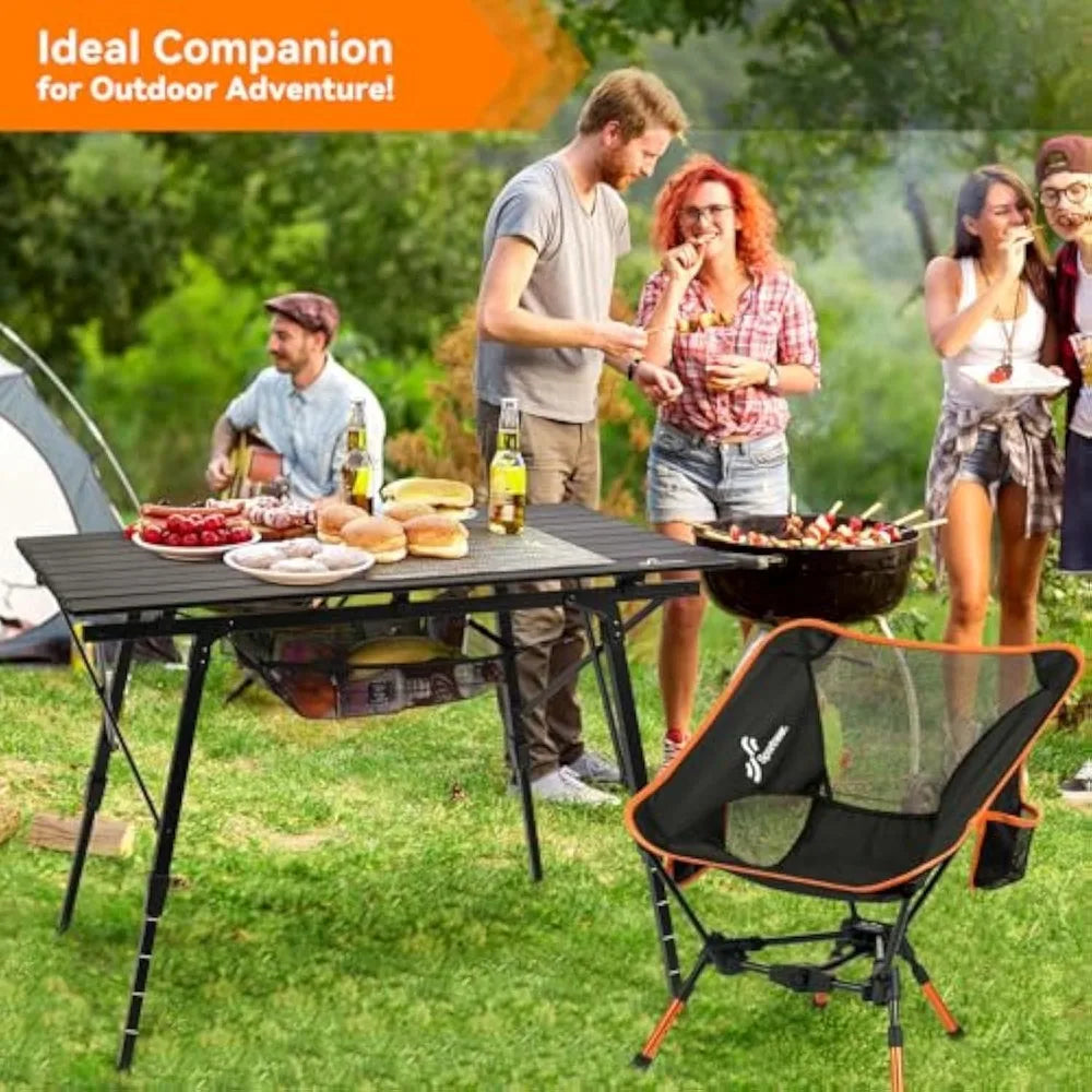 Camping Tables That Fold Up Lightweight, Adjustable Height Aluminum Folding Table with Top Mesh Layer, Roll Up Camping