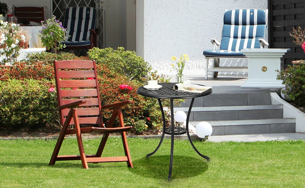 Patio Bistro Table, 23.6" Round Outdoor Coffee Table with Umbrella Hole, 26'' High Outdoor Cast Aluminum Bistro Table Side Table