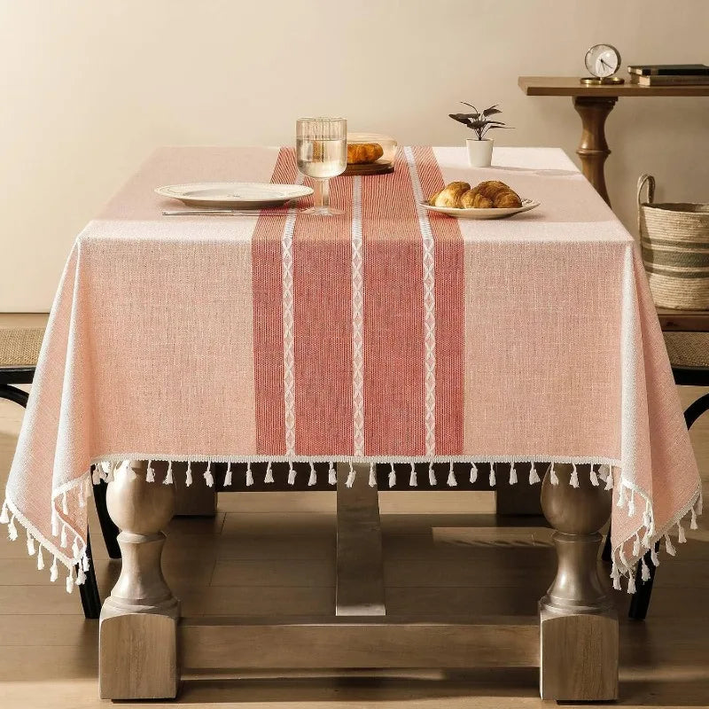 Contrast Linen Table Cloth Rectangle Table Cloths 60x104 Inch Orange, Farmhouse Style Heavy Weight Burnt Orange Fall Tablecloth