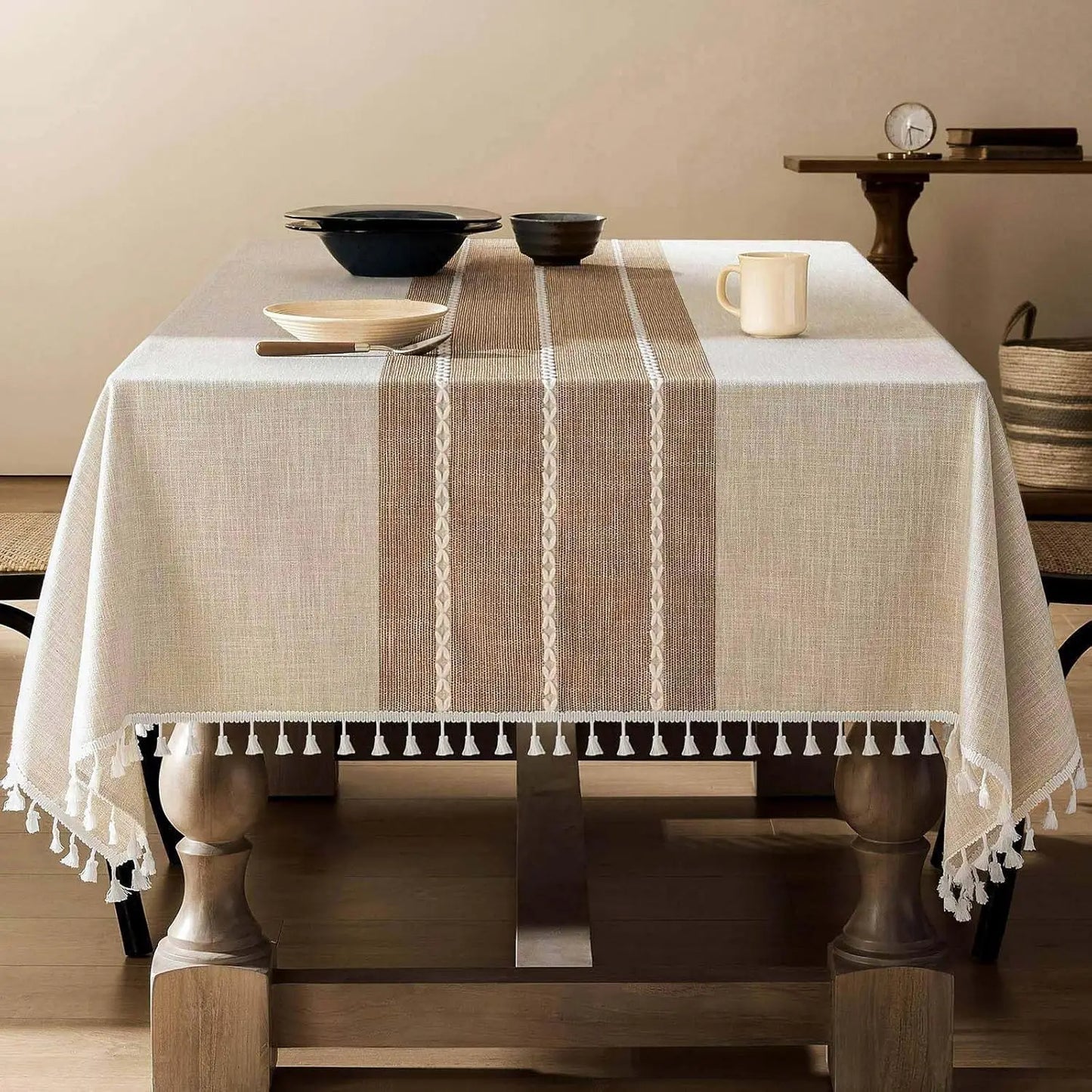 Contrast Linen Table Cloth Rectangle Table Cloths 60x104 Inch Orange, Farmhouse Style Heavy Weight Burnt Orange Fall Tablecloth