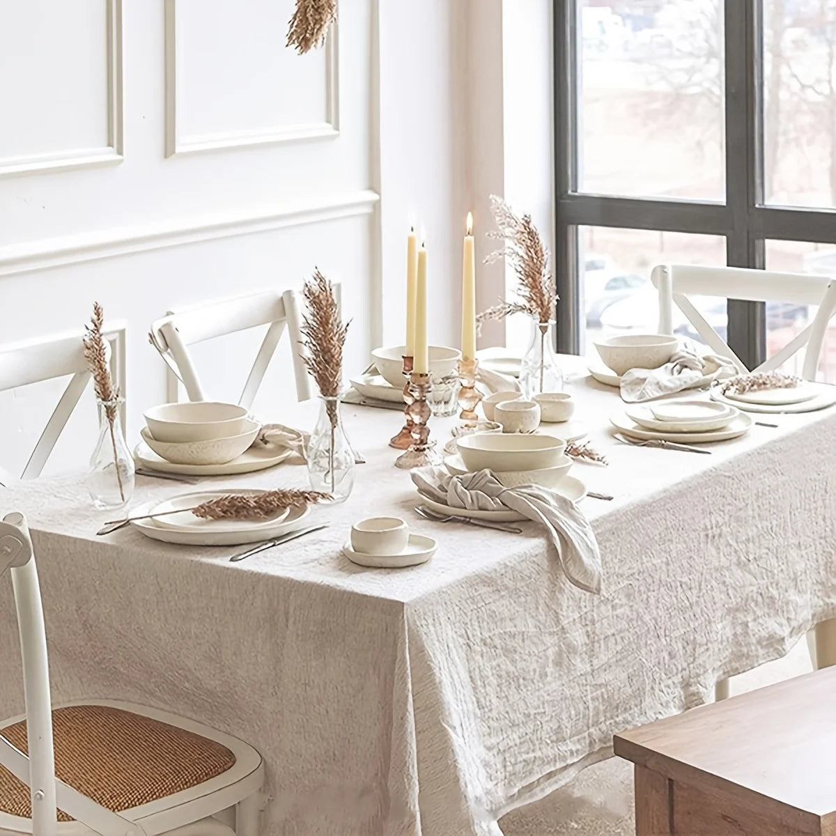 French Cream Style Household Tablecloths, Wedding Parties, Holiday Kitchen Tablecloths, Soft Pleated Texture Beige Tablecloths