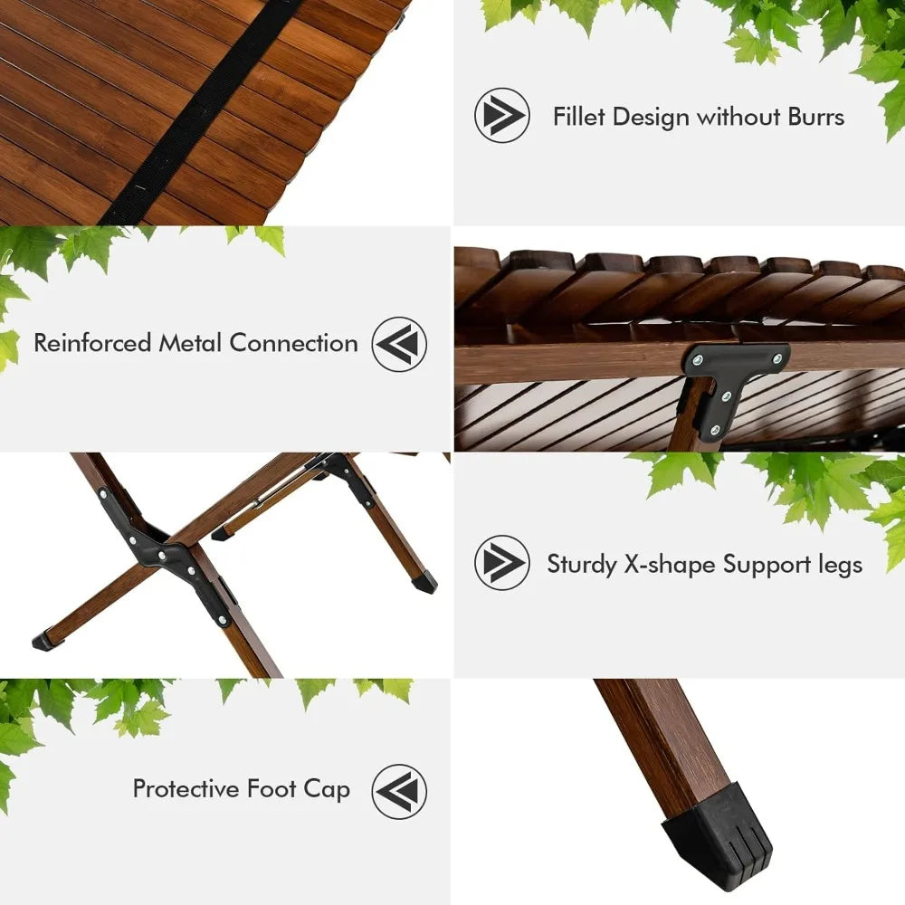Folding Picnic Table, Roll-up Bamboo Tabletop, Portable Camping Table w/Carry Bag, Indoor Outdoor Table for Patio Garden Beach