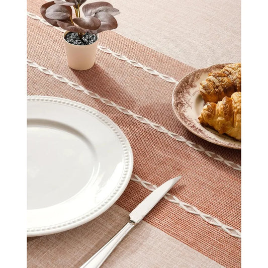 Contrast Linen Table Cloth Rectangle Table Cloths 60x104 Inch Orange, Farmhouse Style Heavy Weight Burnt Orange Fall Tablecloth