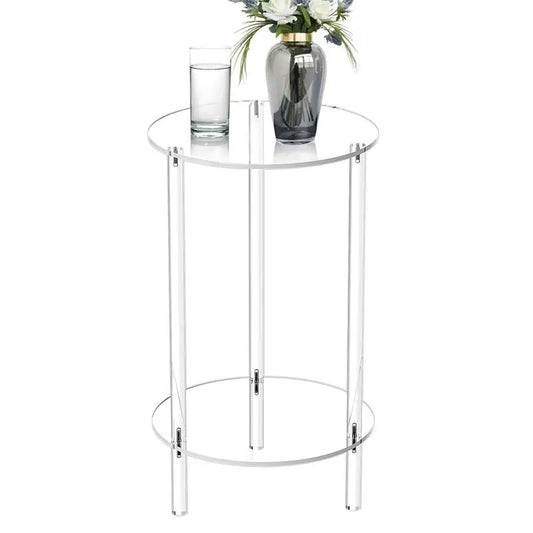 Modern Round End Drink Table Acrylic Tabletop Side Table Transparent Small Round End Table for Living Room Bedroom Decoration