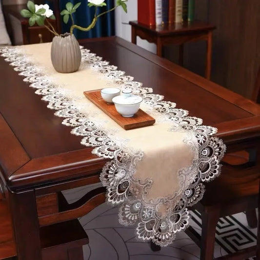Lace table runner American luxury waterproof and oil-proof pu dining table shoe cabinet strip tablecloth table runner