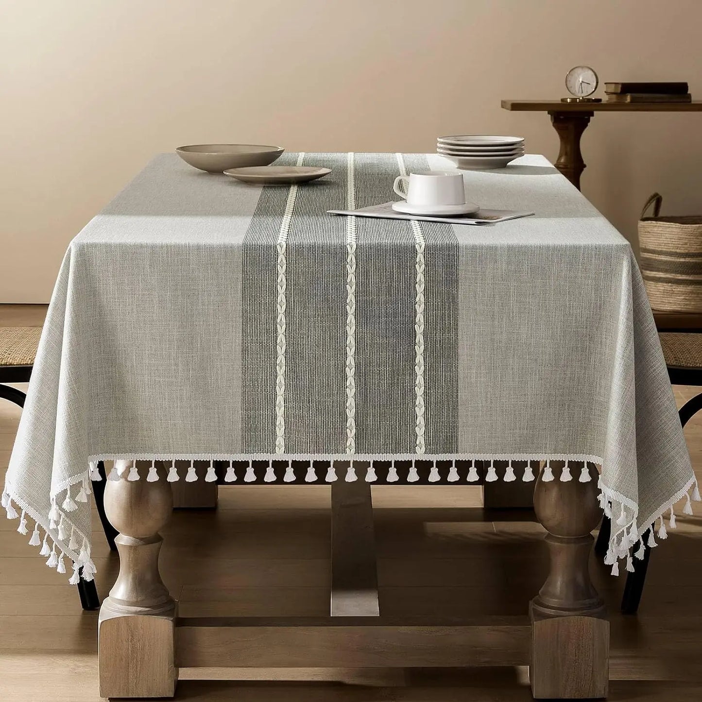 Contrast Linen Table Cloth Rectangle Table Cloths 60x104 Inch Orange, Farmhouse Style Heavy Weight Burnt Orange Fall Tablecloth