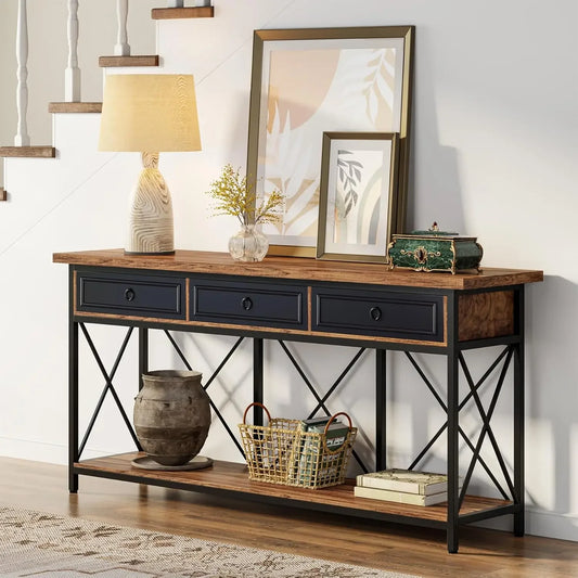 70.8" Console Table with 3 Drawers, Farmhouse Entryway Table with Storage Shelf, Narrow Long Sofa Foyer Table for Entryway