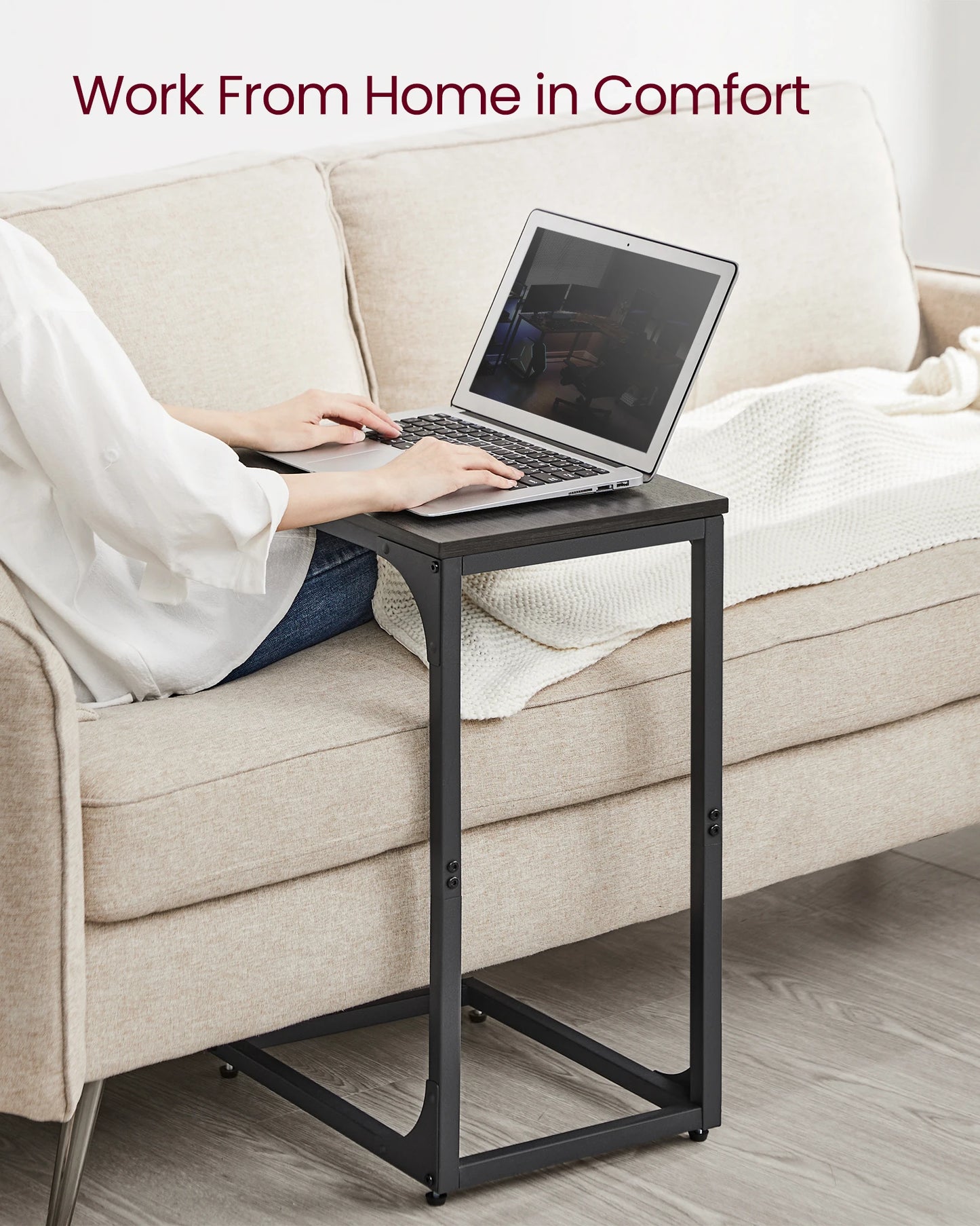 C-Shaped End Table Set of 2, Small Side Table for Couch, Sofa Table with Metal Frame for Living Room, Bedroom, Bedside