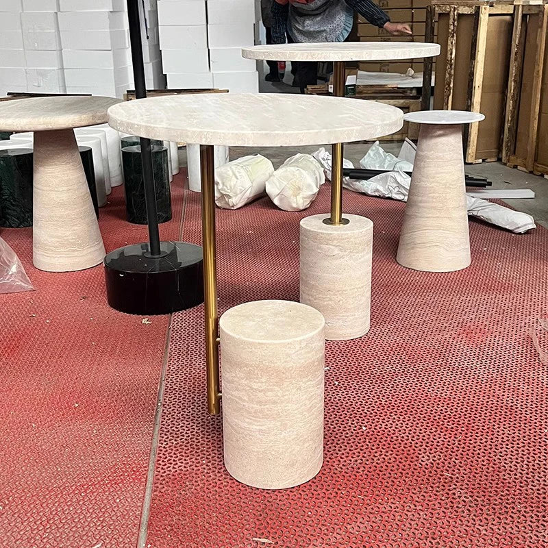 Coffee Table,Small Size Living Room Sofa Round Stone Travertine Side Coffee Table For Restaurant Hotel