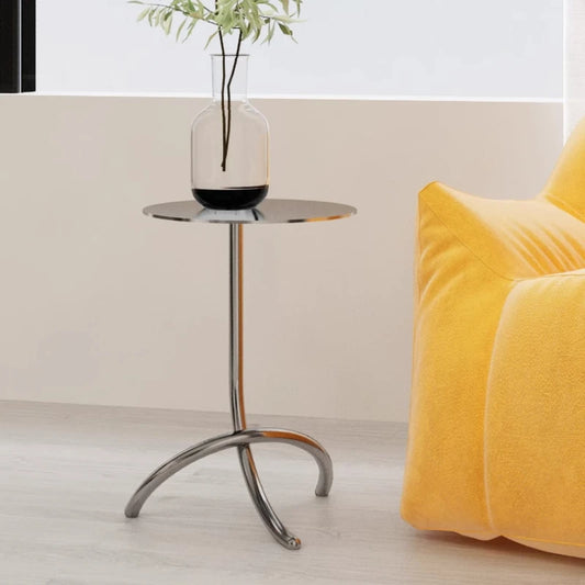 Vintage Side Table with J-Shaped Stainless Steel Frame Sofa Desk Light Luxury Coffee Table for Living Room Modern Home Furniture