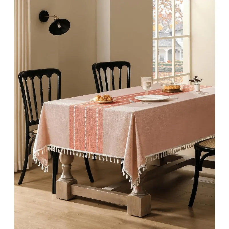 Contrast Linen Table Cloth Rectangle Table Cloths 60x104 Inch Orange, Farmhouse Style Heavy Weight Burnt Orange Fall Tablecloth