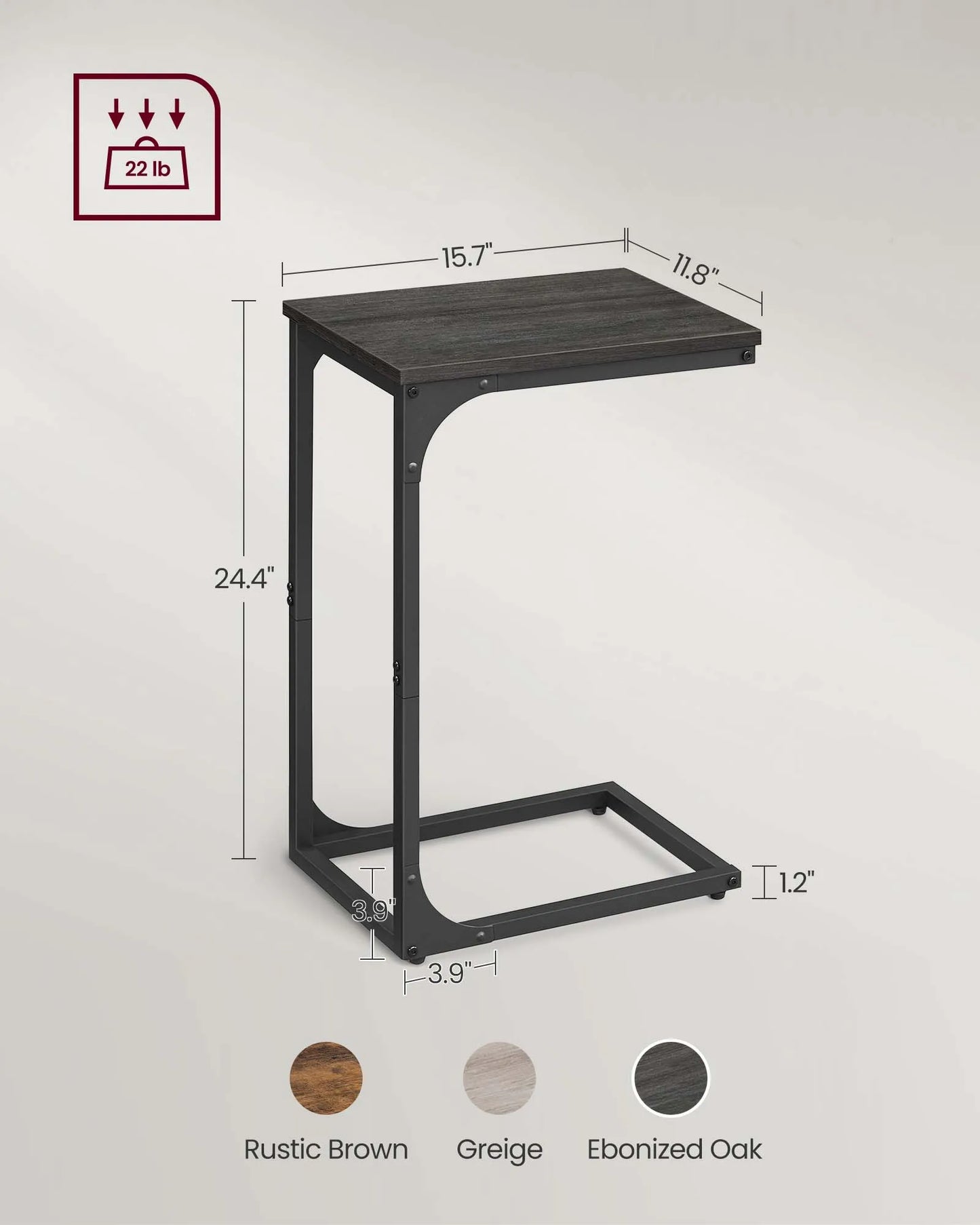 C-Shaped End Table Set of 2, Small Side Table for Couch, Sofa Table with Metal Frame for Living Room, Bedroom, Bedside