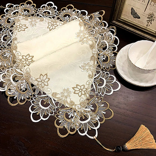 Lace Tablecloth TV Cabinet Tablecloth European Lace Table Runner Embroidered Long Strip Anti-dust Tassel Dresser Cover
