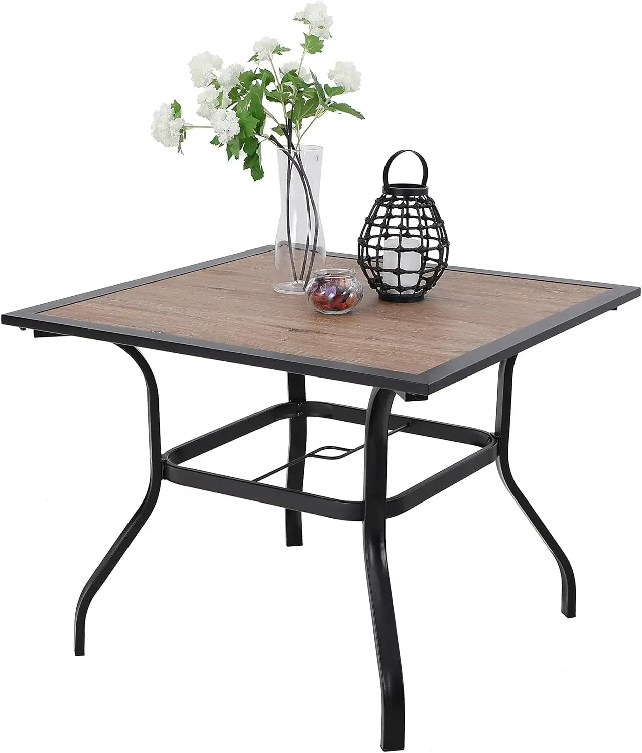 37" Metal Steel Slat Patio Dining Table Square Backyard Bistro Table Outdoor Furniture Garden Table, 1.57” Umbrella Hole