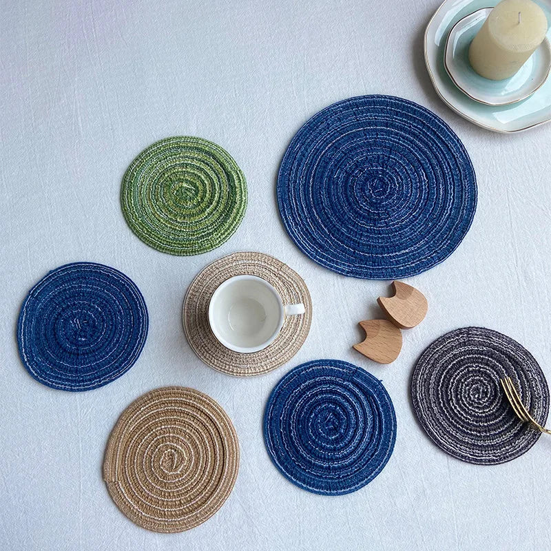 Nordic Style Cotton Yarn Dinner Placemat Round Ramie Woven Cup Mat Heat Insulation Plate Mat Anti-scald Non-Slip Coaster Cup Mat