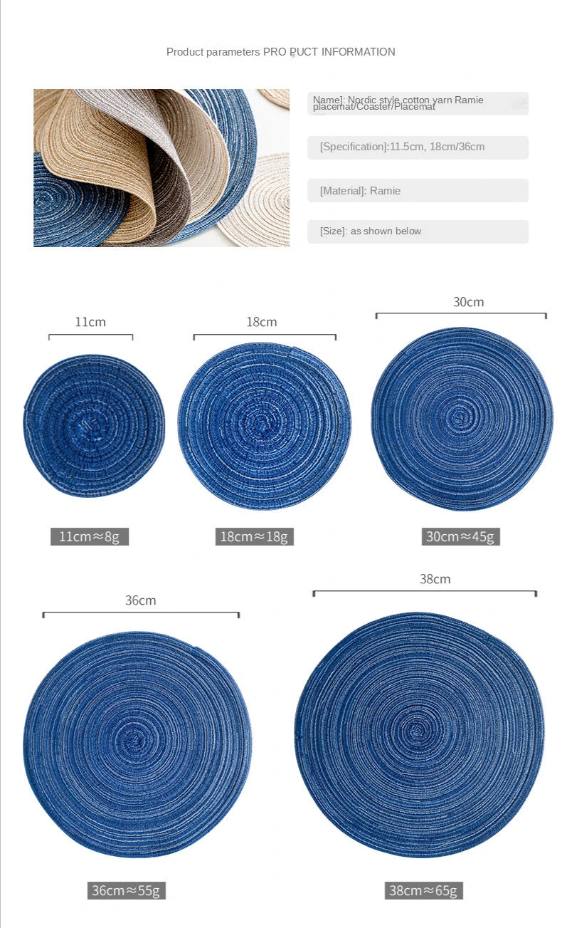 Nordic Style Cotton Yarn Dinner Placemat Round Ramie Woven Cup Mat Heat Insulation Plate Mat Anti-scald Non-Slip Coaster Cup Mat